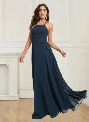 A Line Evening Dresses Open Back Halter With Appliques Chiffon