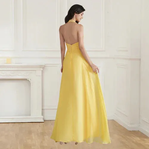 A Line Halter Chiffon And Beads Dresses With Applique
