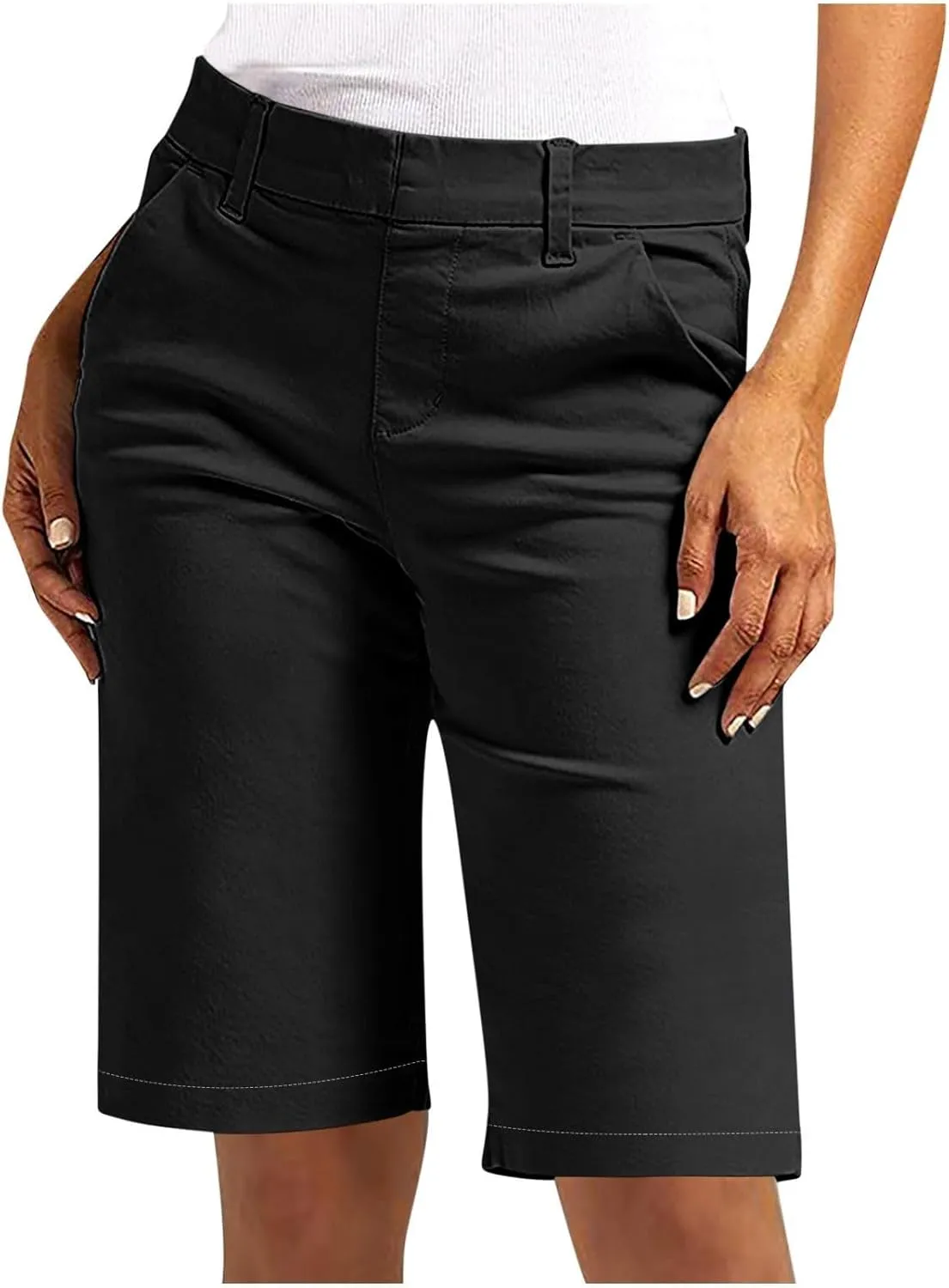 Bermuda Shorts for Women Knee Length Casual High Waisted Chino Shorts with Pockets 2025 Work Comfy Straight Leg Outfits