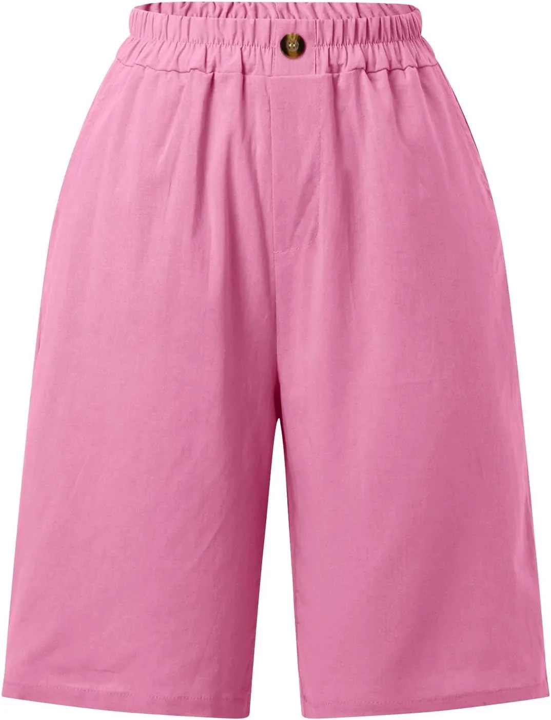 Bermuda Shorts for Women Knee Length Plus Size Linen Summer Long Shorts Casual Loose High Waisted Short with Pockets