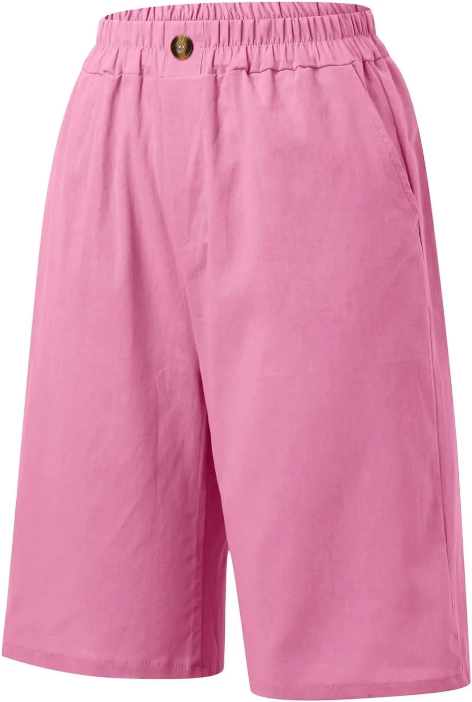 Bermuda Shorts for Women Knee Length Plus Size Linen Summer Long Shorts Casual Loose High Waisted Short with Pockets