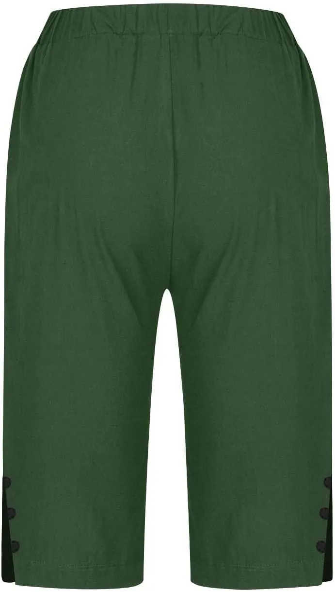 Bermuda Shorts for Women Plus Size Dressy Casual High Waisted Linen Capri Pants Summer Beach Cropped Pants with Pockets