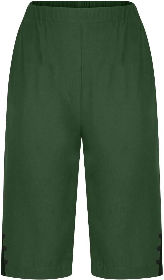 Bermuda Shorts for Women Plus Size Dressy Casual High Waisted Linen Capri Pants Summer Beach Cropped Pants with Pockets