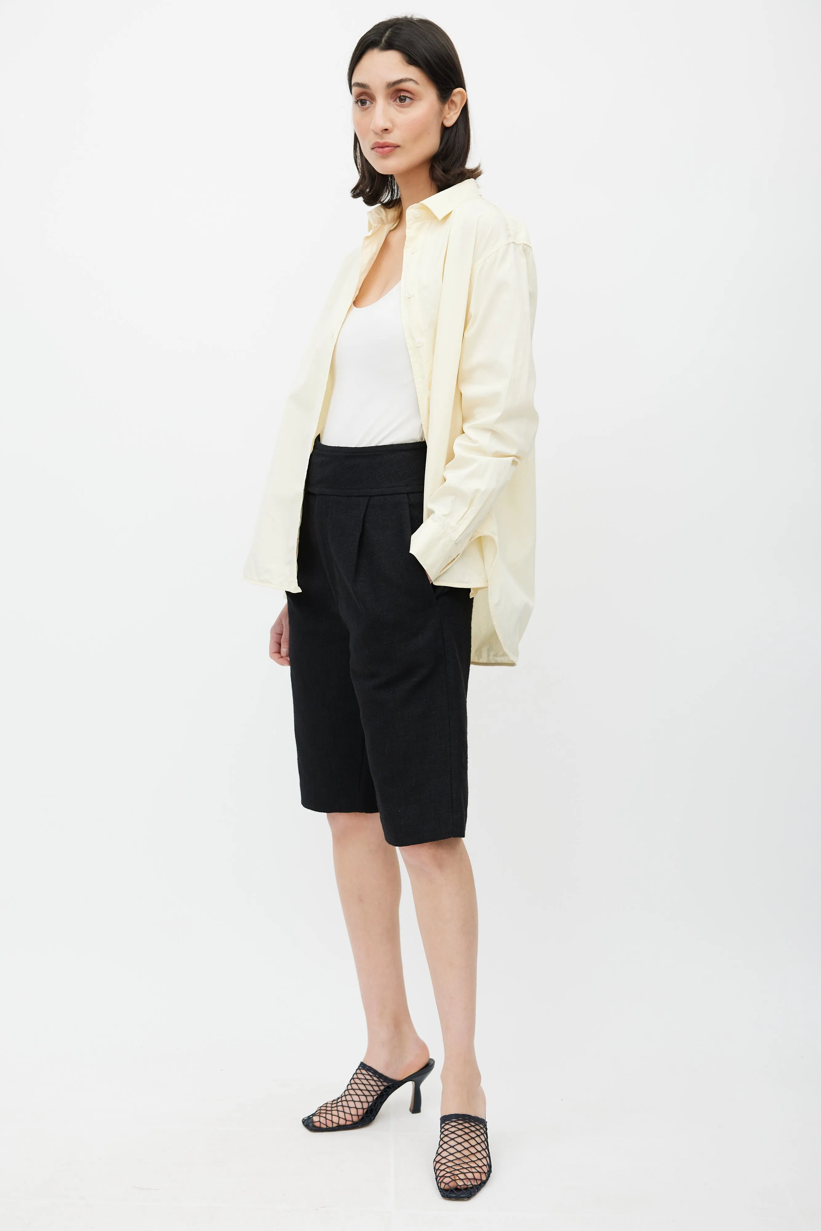 Black Cotton Pleated Bermuda Short