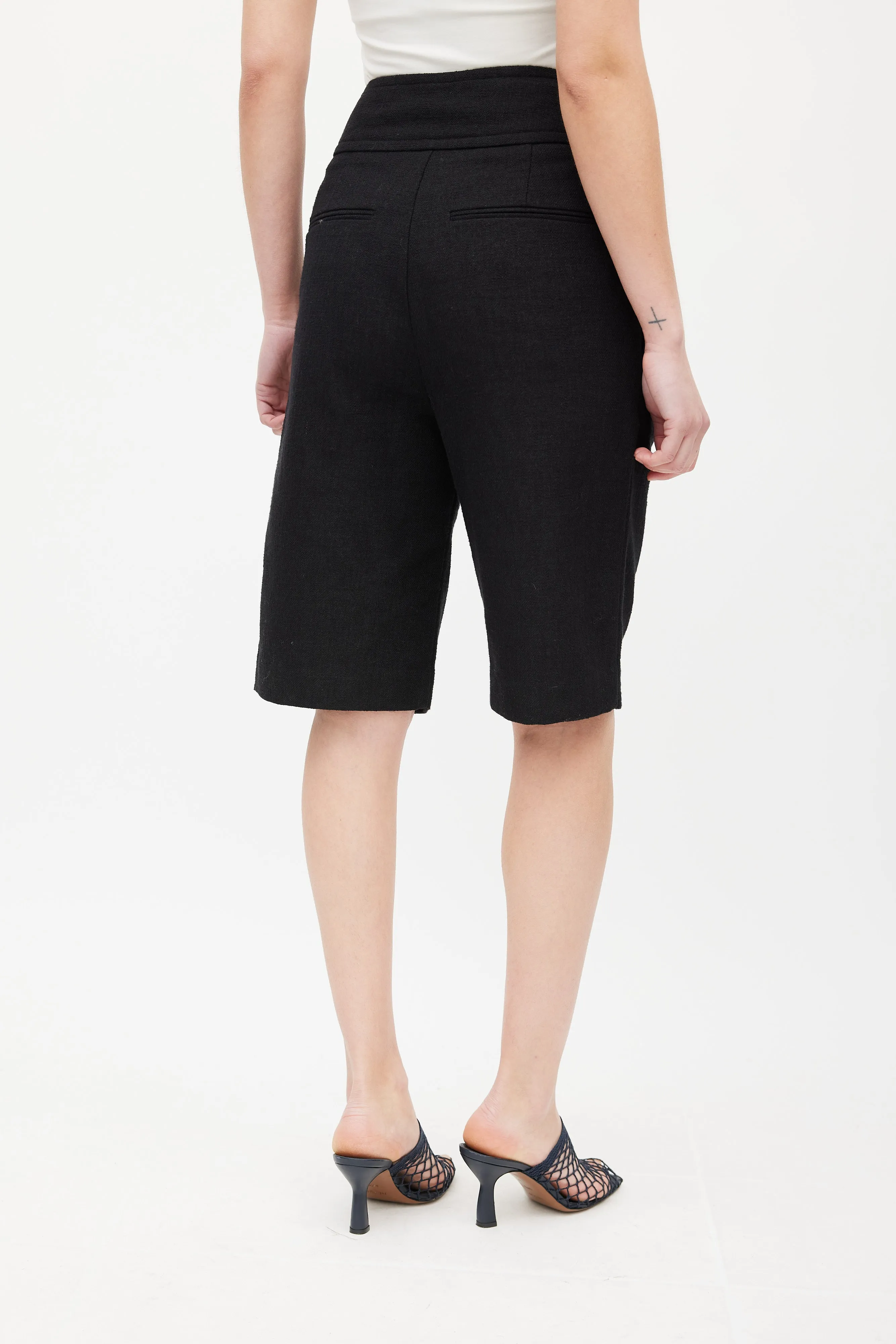 Black Cotton Pleated Bermuda Short