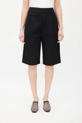 Black Cotton Pleated Bermuda Short