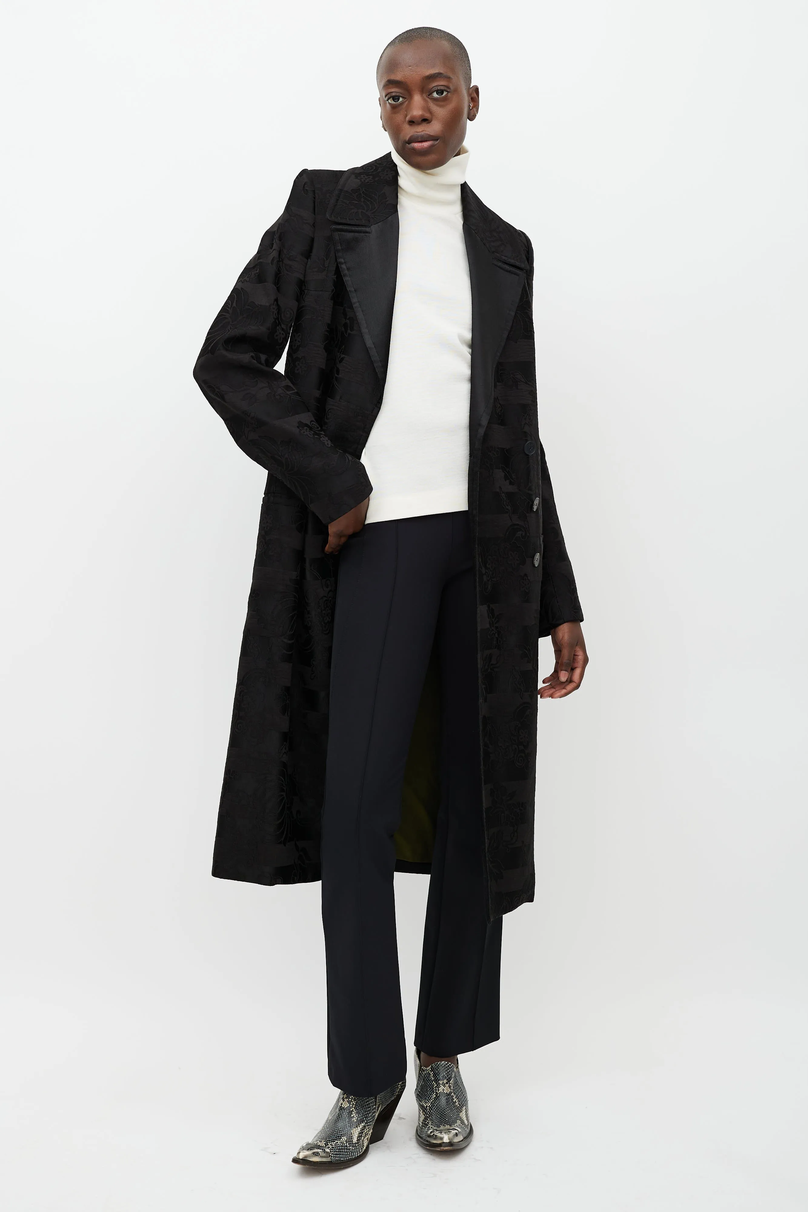 Black Floral Brocade Coat