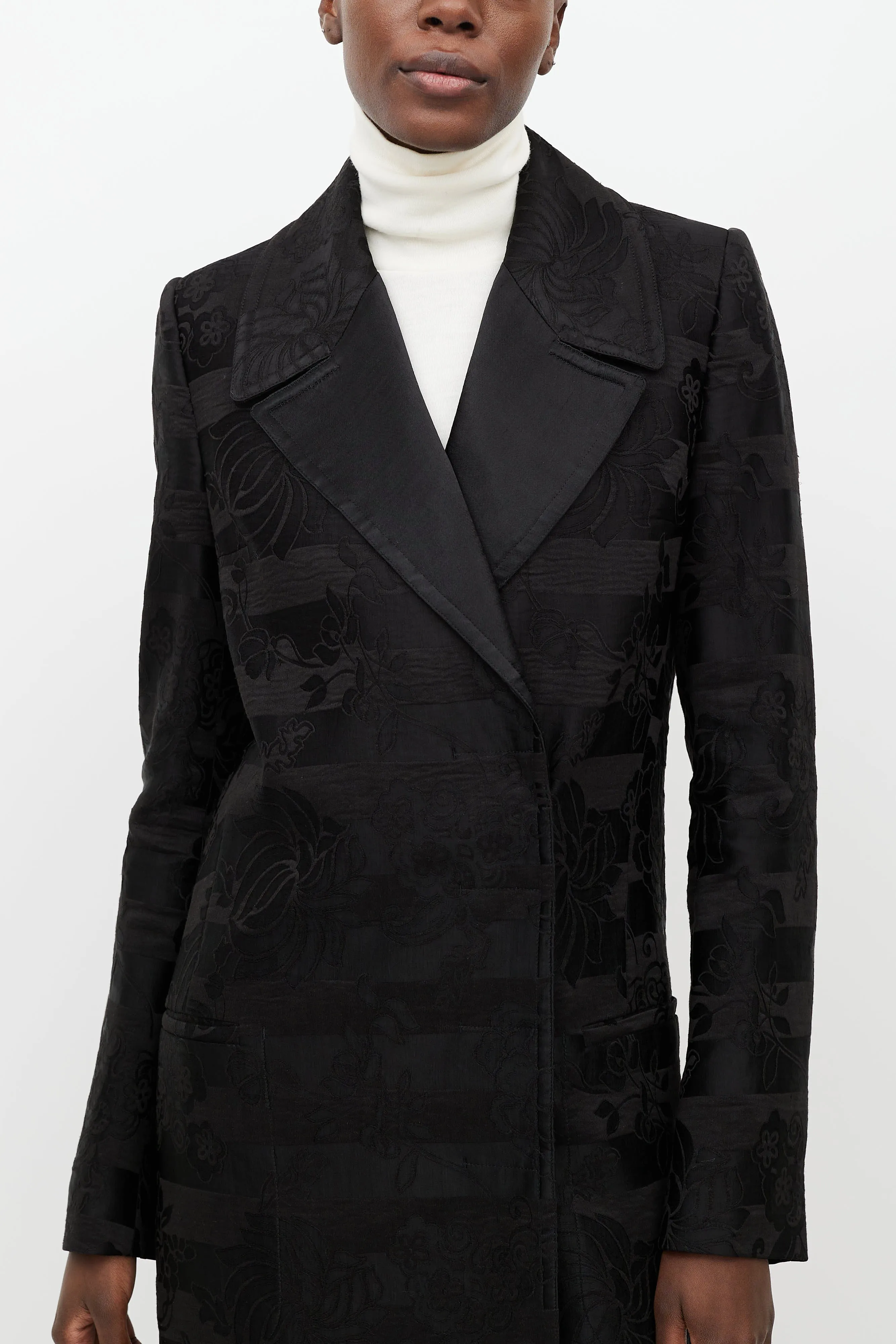 Black Floral Brocade Coat