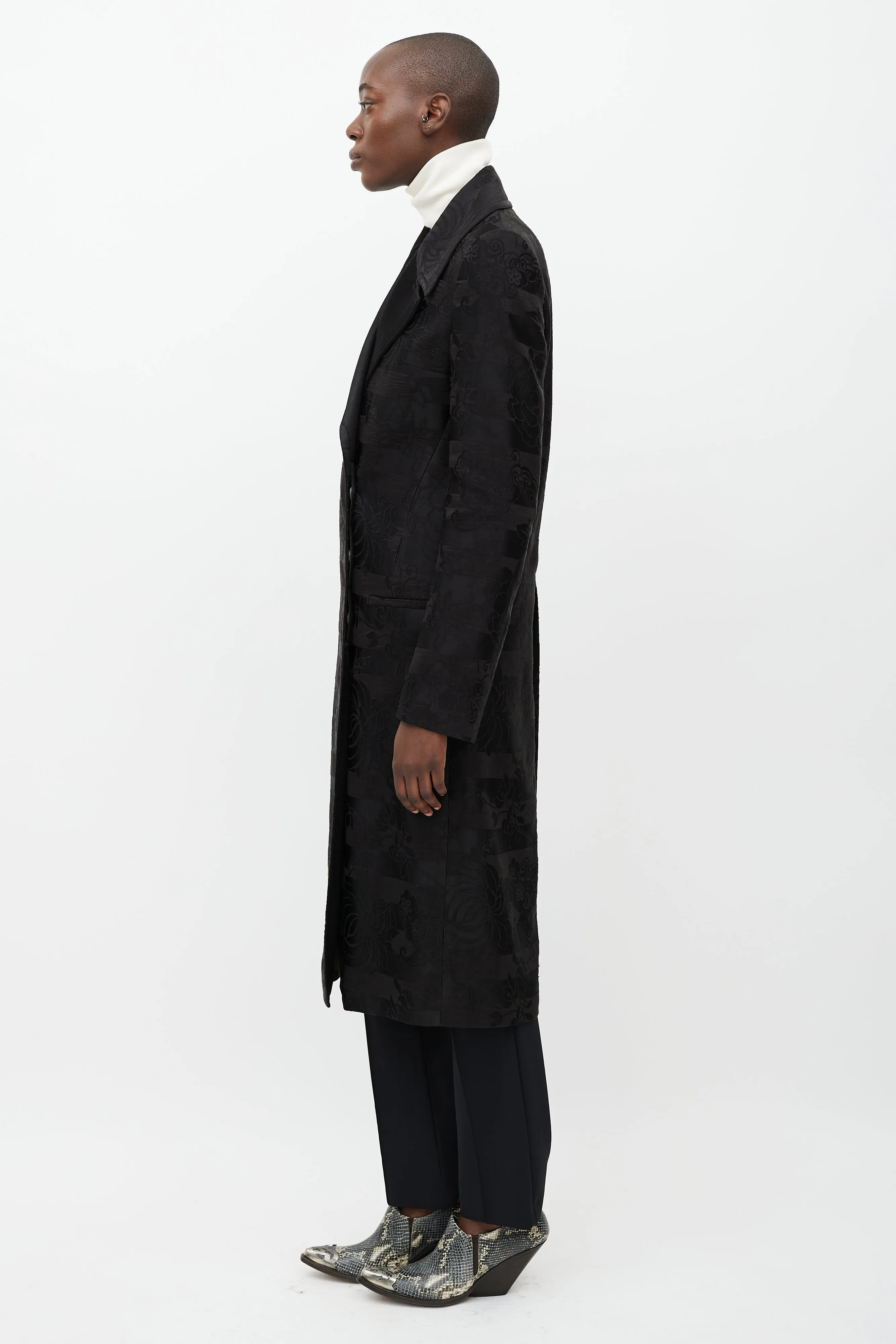 Black Floral Brocade Coat