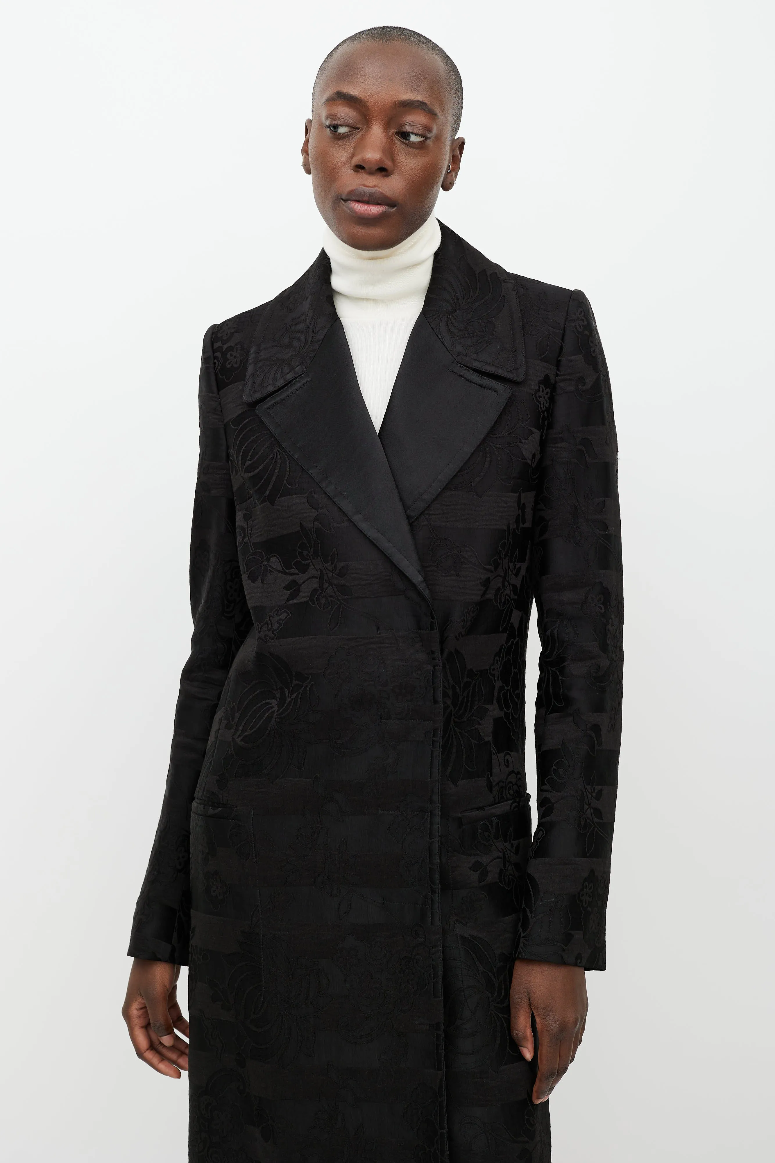 Black Floral Brocade Coat