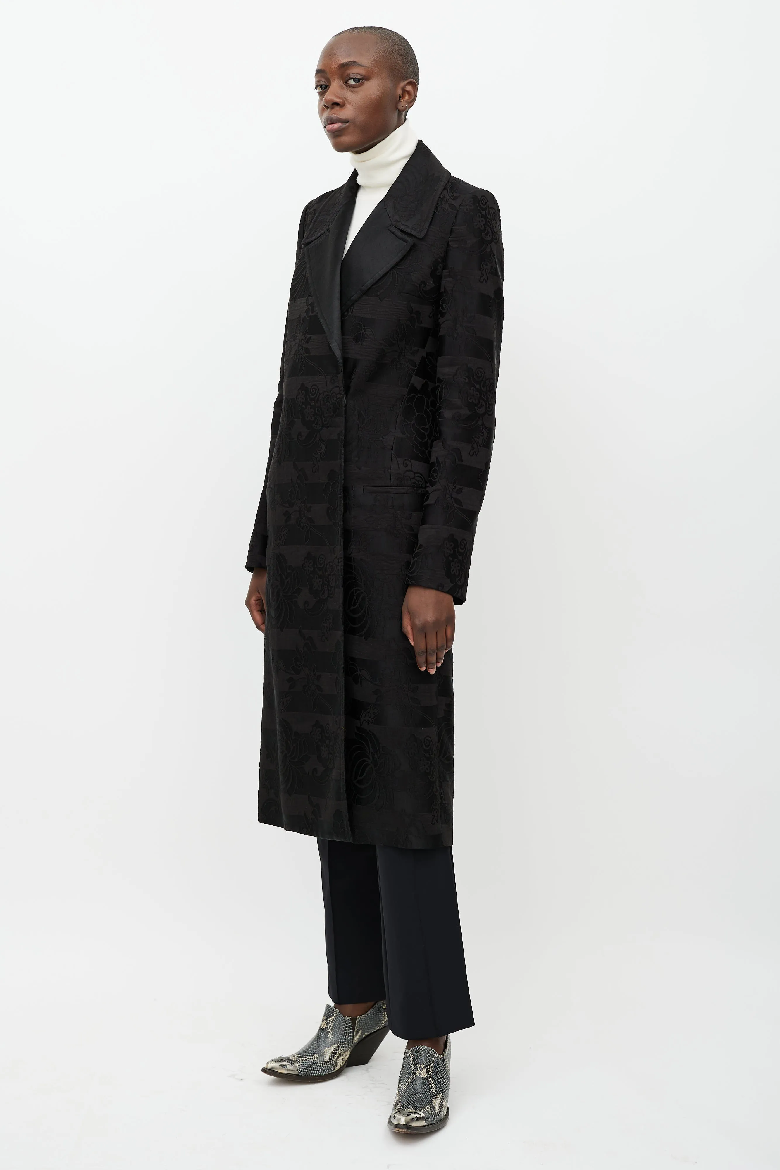 Black Floral Brocade Coat