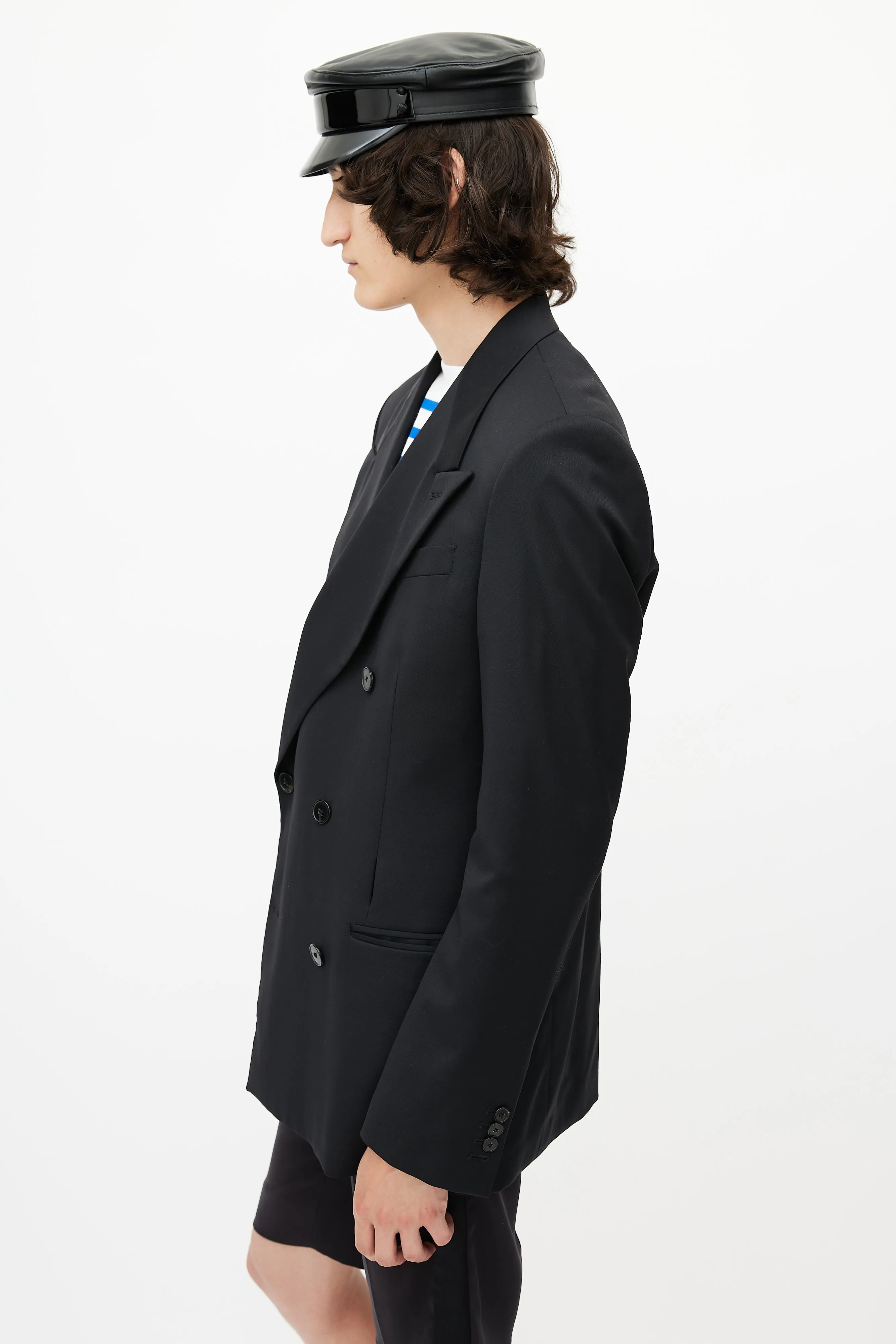 Black Wool Double Breasted Blazer