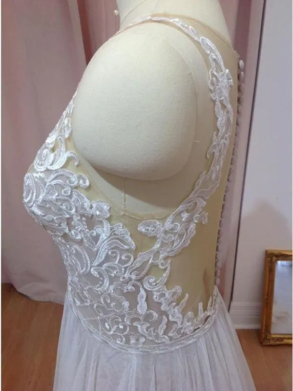 Boho Style White Tulle and Lace Wedding Dresses