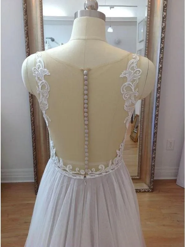 Boho Style White Tulle and Lace Wedding Dresses