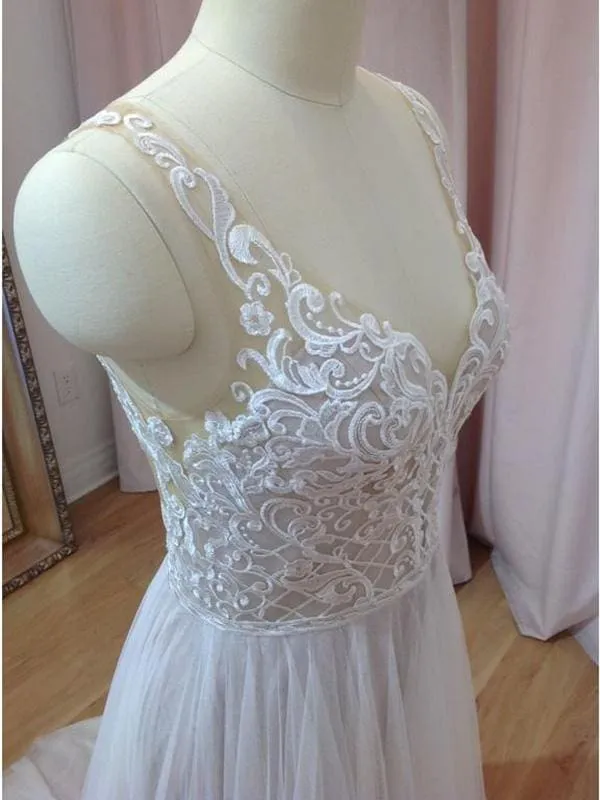 Boho Style White Tulle and Lace Wedding Dresses