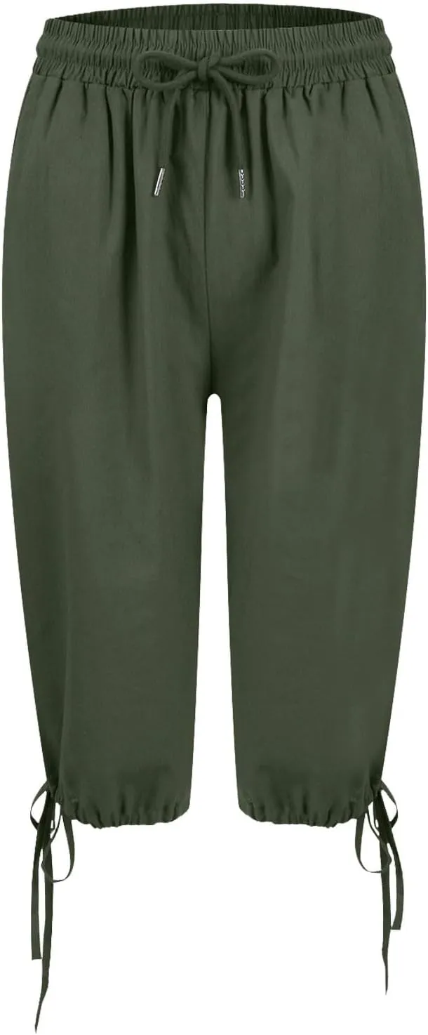 Capris Pants for Women 2025 Summer Cotton Linen Pant Lightweight High Waist Baggy Casual Cropped Trousers w/Pockets