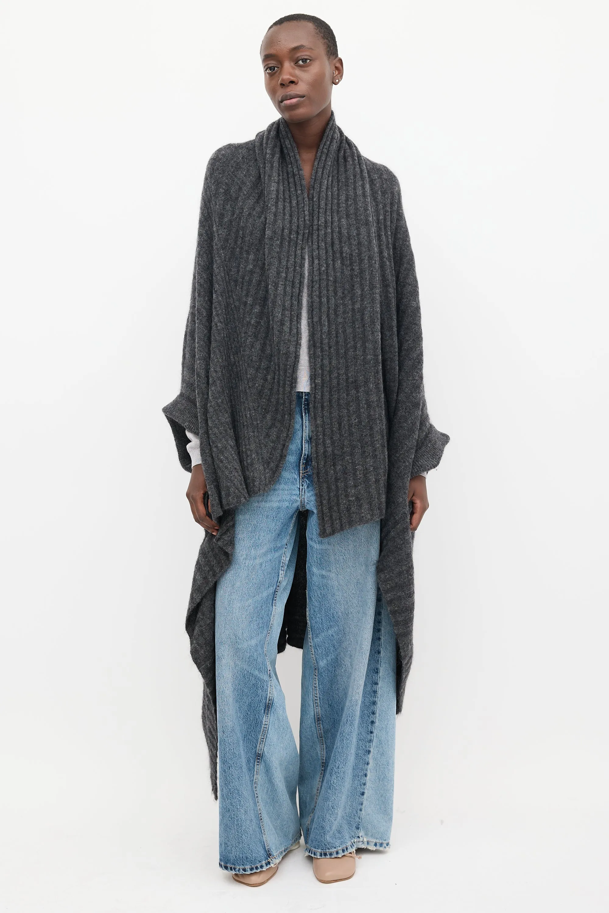 Dark Grey Mohair Alan Drape Cardigan