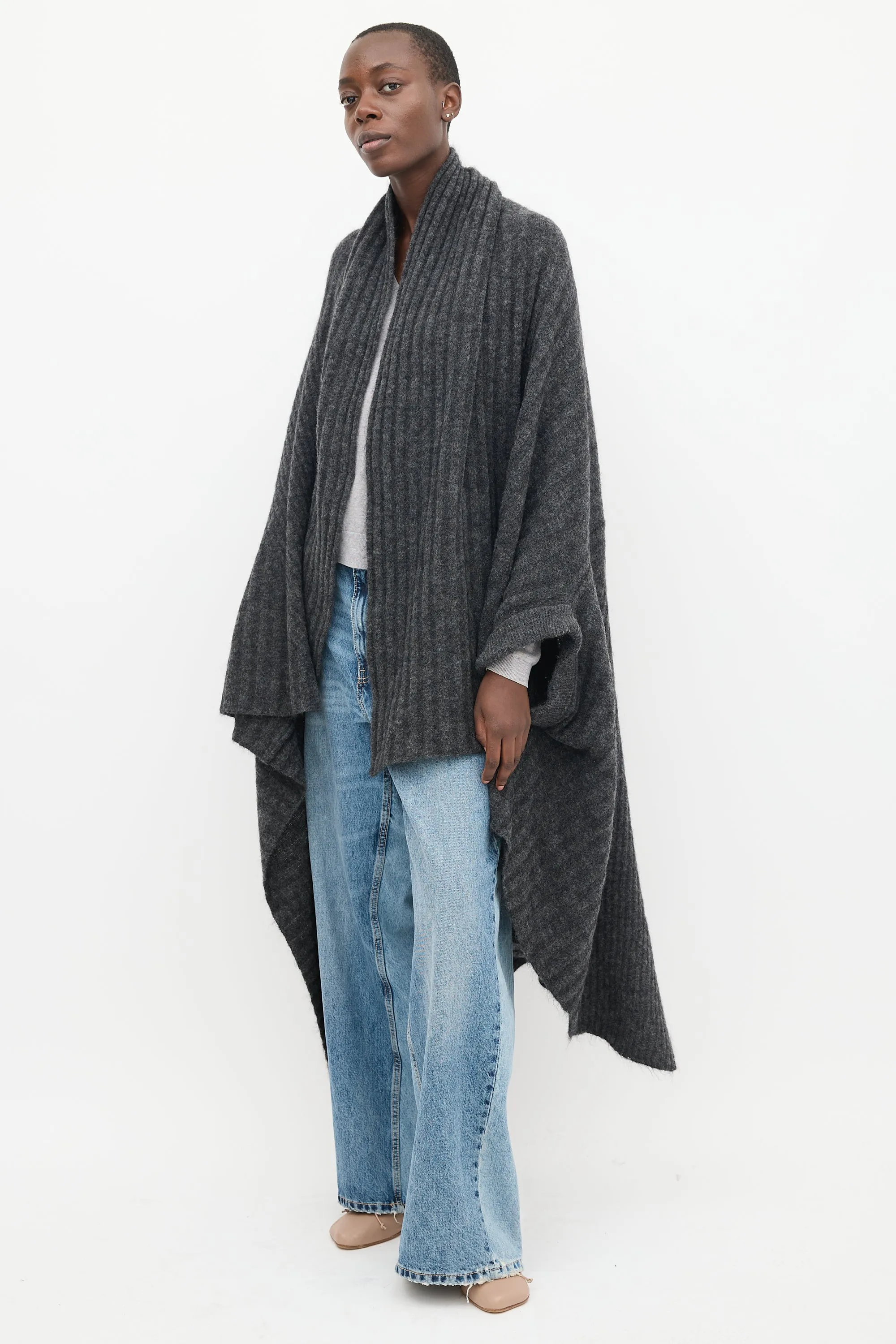 Dark Grey Mohair Alan Drape Cardigan
