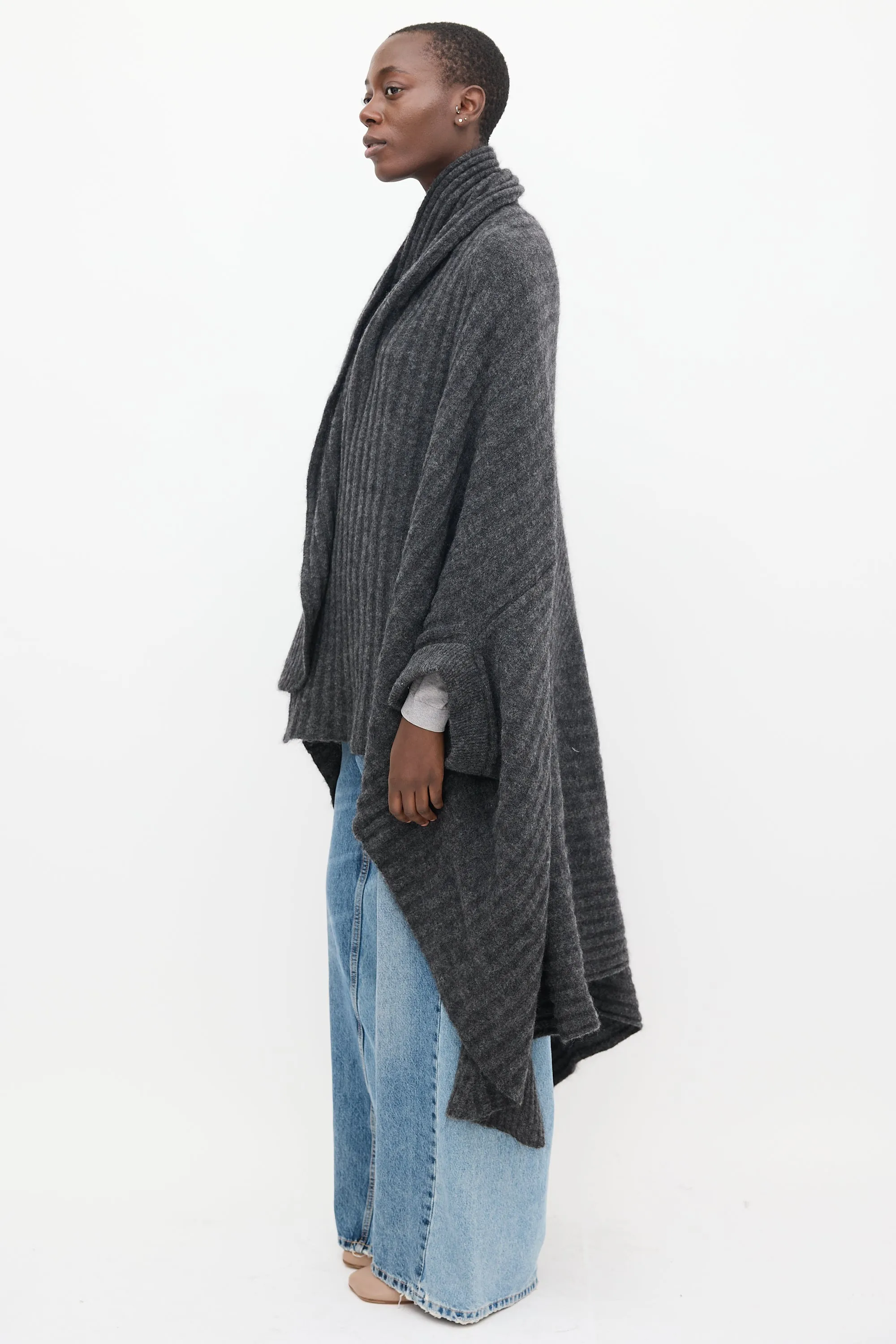 Dark Grey Mohair Alan Drape Cardigan