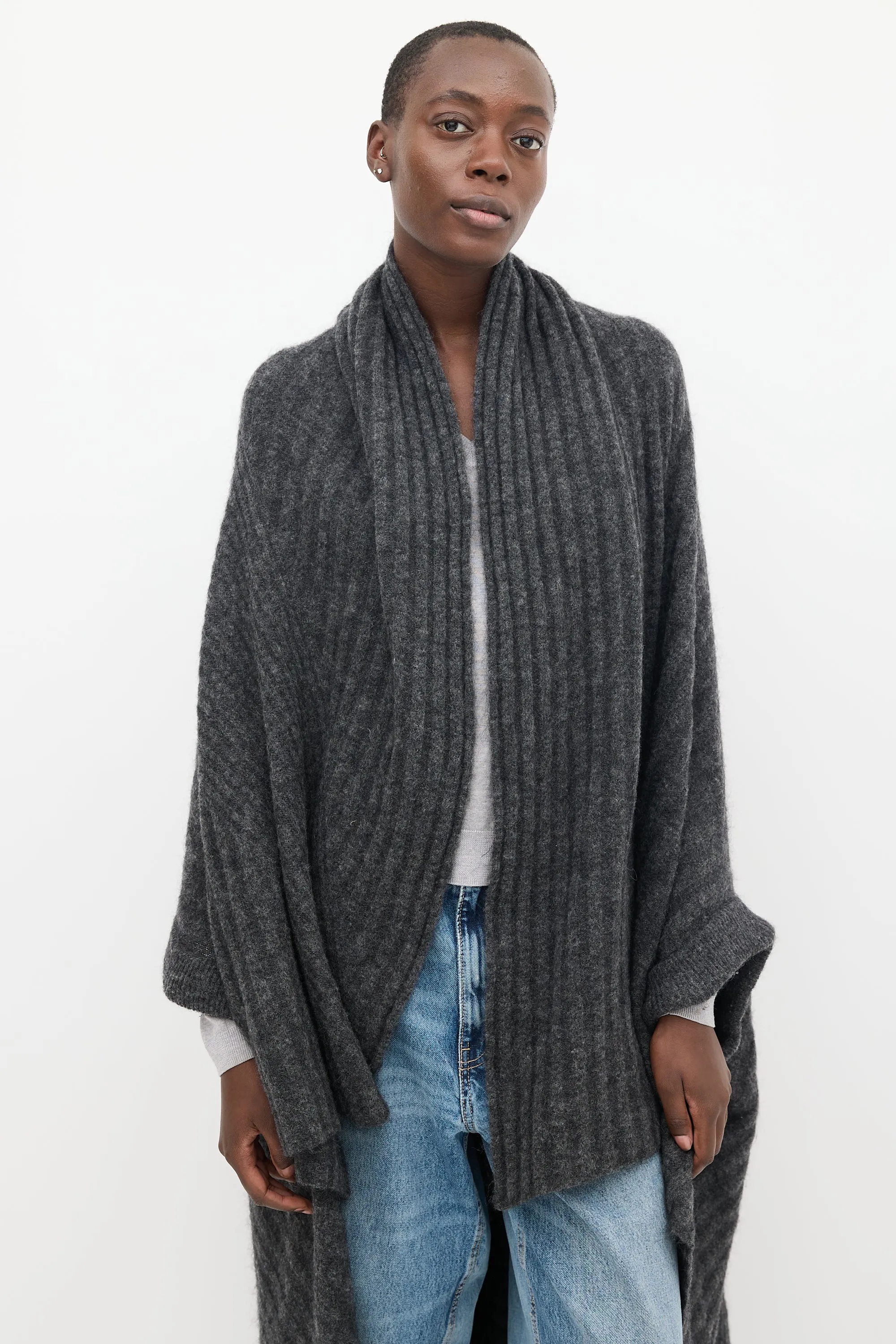 Dark Grey Mohair Alan Drape Cardigan