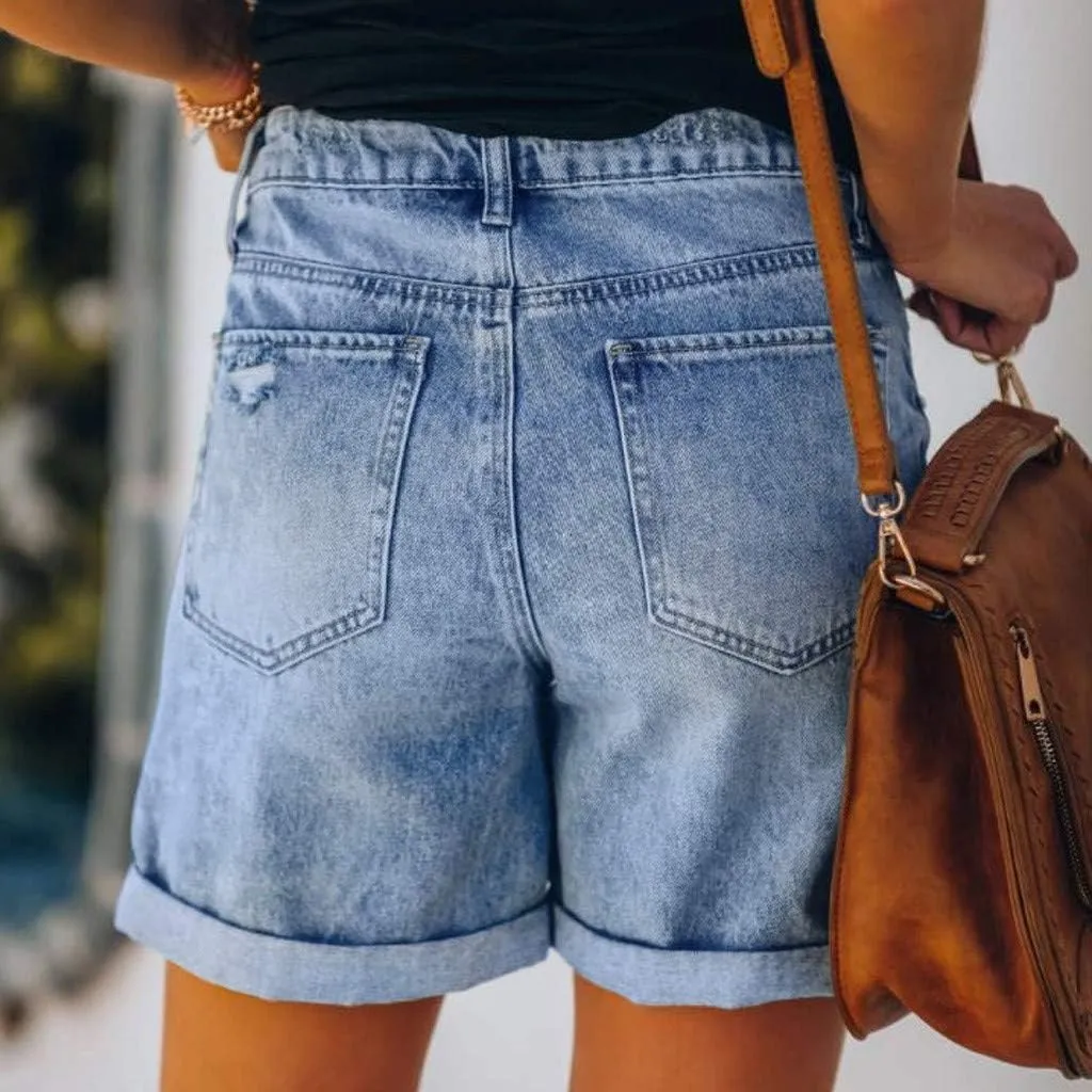 Denim Shorts Women 2025 Summer Trendy Raw Hem Jean Short High Waisted Distressed Ripped Shorts Jeans with Pockets