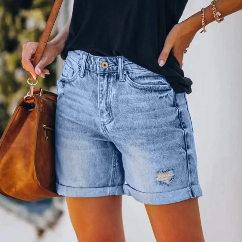 Denim Shorts Women 2025 Summer Trendy Raw Hem Jean Short High Waisted Distressed Ripped Shorts Jeans with Pockets