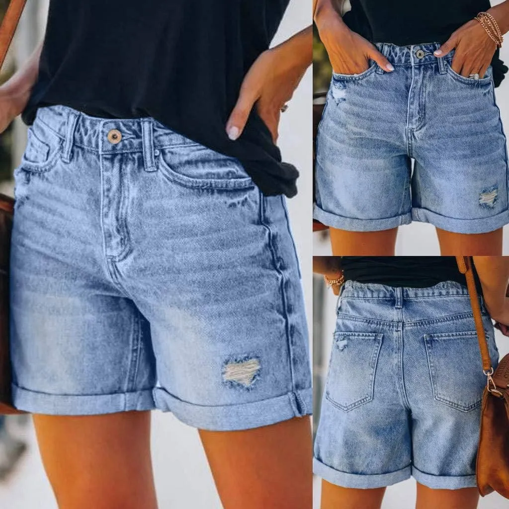 Denim Shorts Women 2025 Summer Trendy Raw Hem Jean Short High Waisted Distressed Ripped Shorts Jeans with Pockets