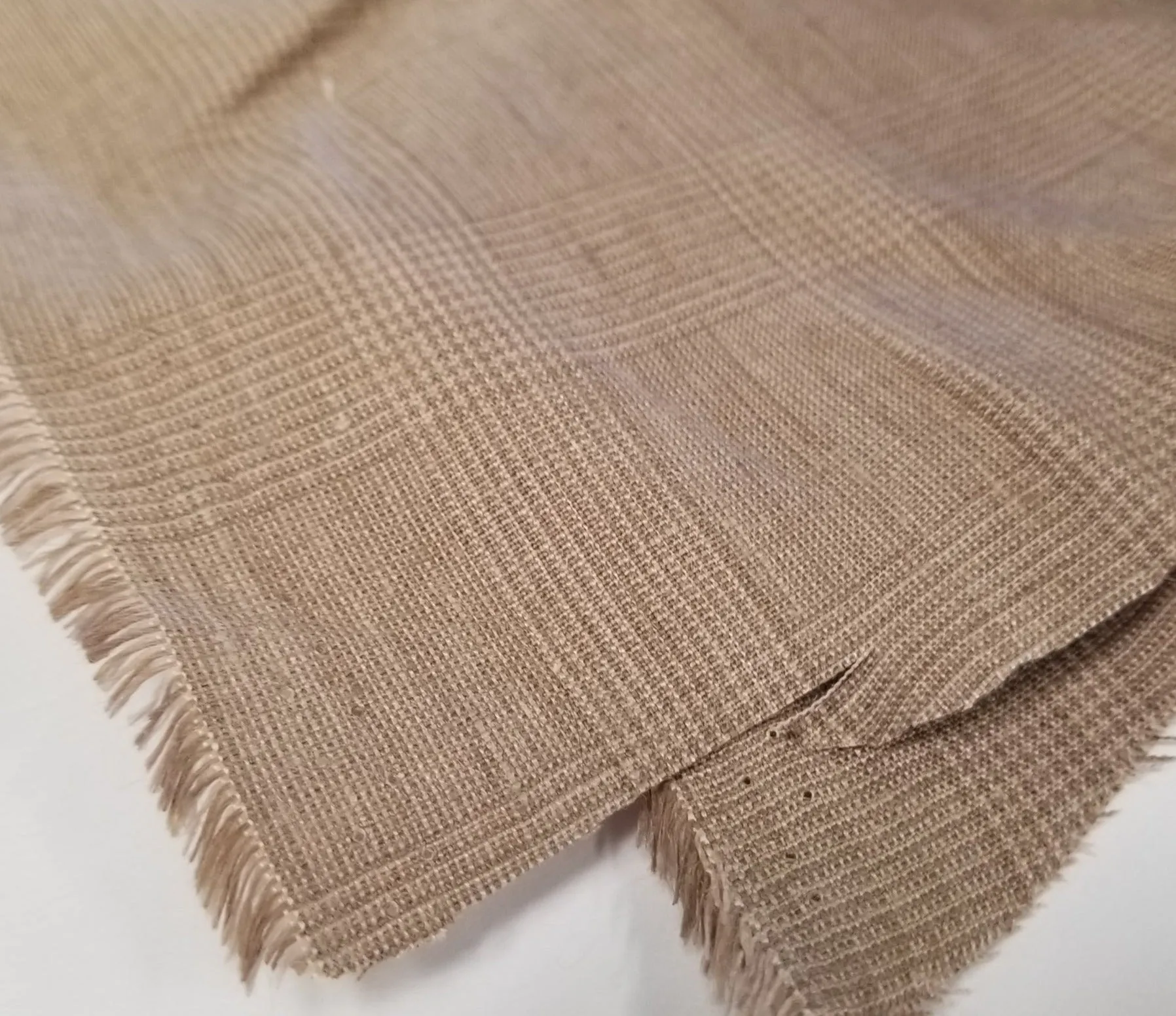 End of bolt: 2 yards of Irish Linen Glen Plaid Light Brown Bryson Woven 194 GSM- remnant