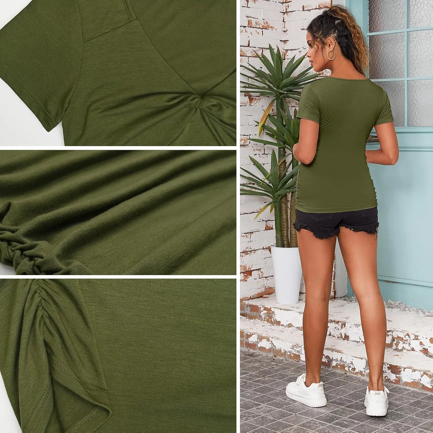 GINKANA Women Short Sleeve Maternity Shirts Tops Ruched Sides Casual Pregnancy Tees Tunics Blouses Summer Maternity Clothes