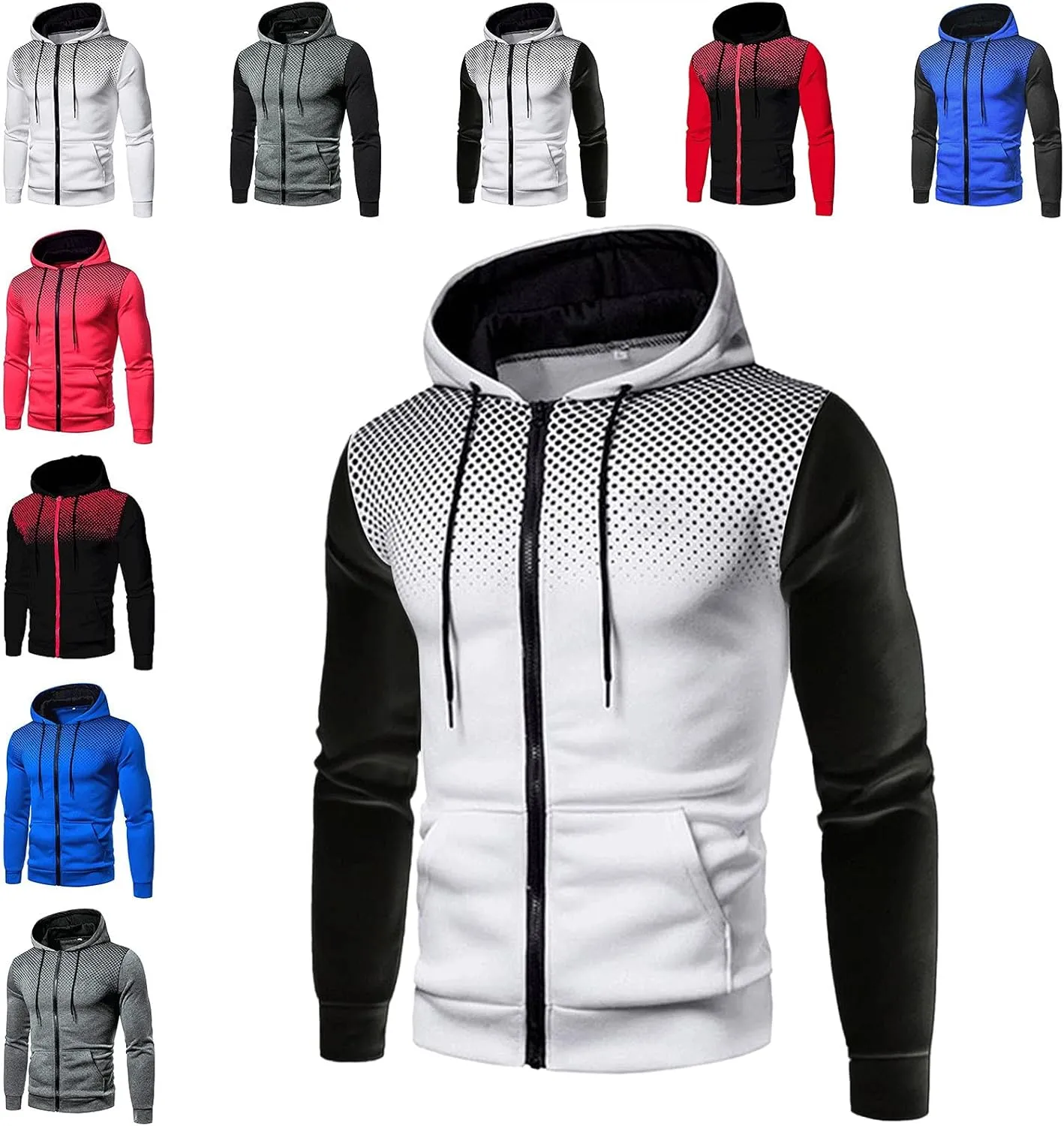 Jackets for Men,Pullover Hoodies for Men Solid Zipper Long Sleeve Hooded Sweatshirts Casual Workout Sport Sweaters Tops