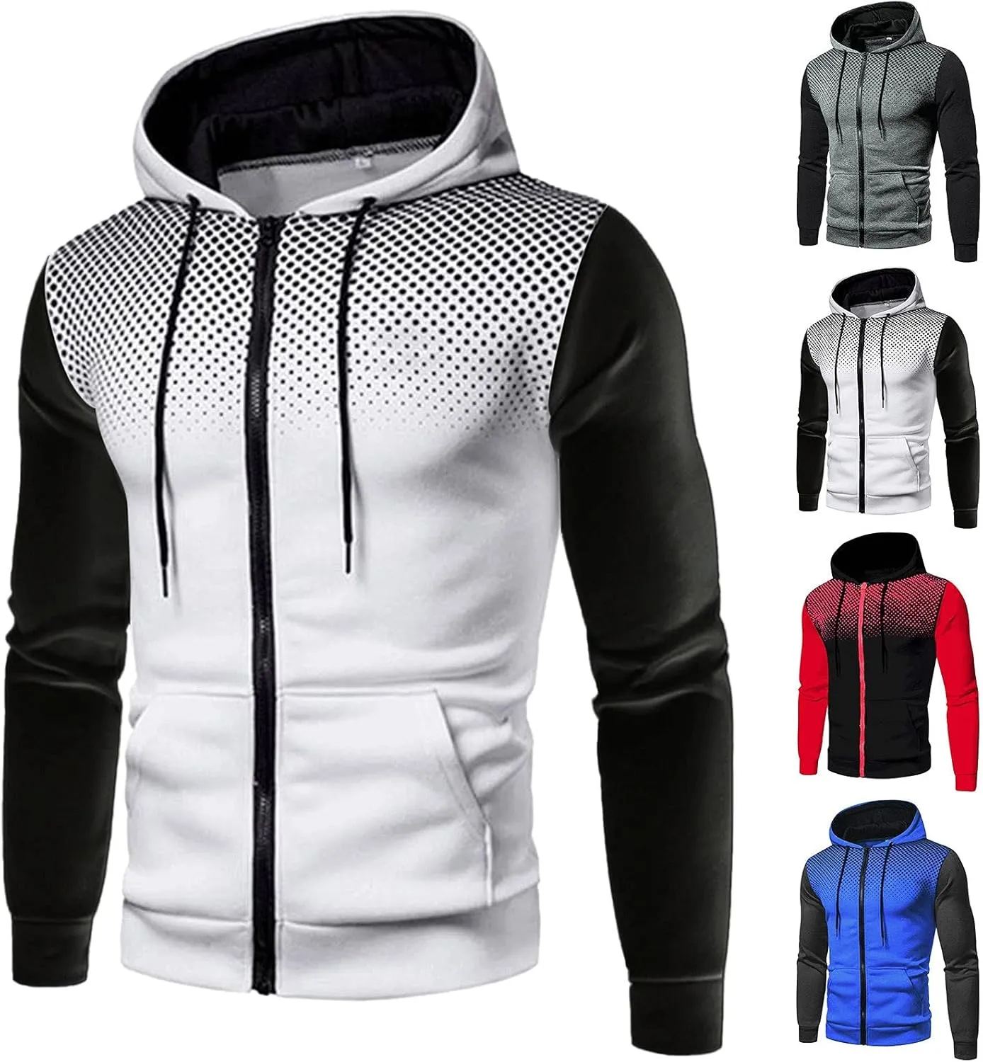 Jackets for Men,Pullover Hoodies for Men Solid Zipper Long Sleeve Hooded Sweatshirts Casual Workout Sport Sweaters Tops