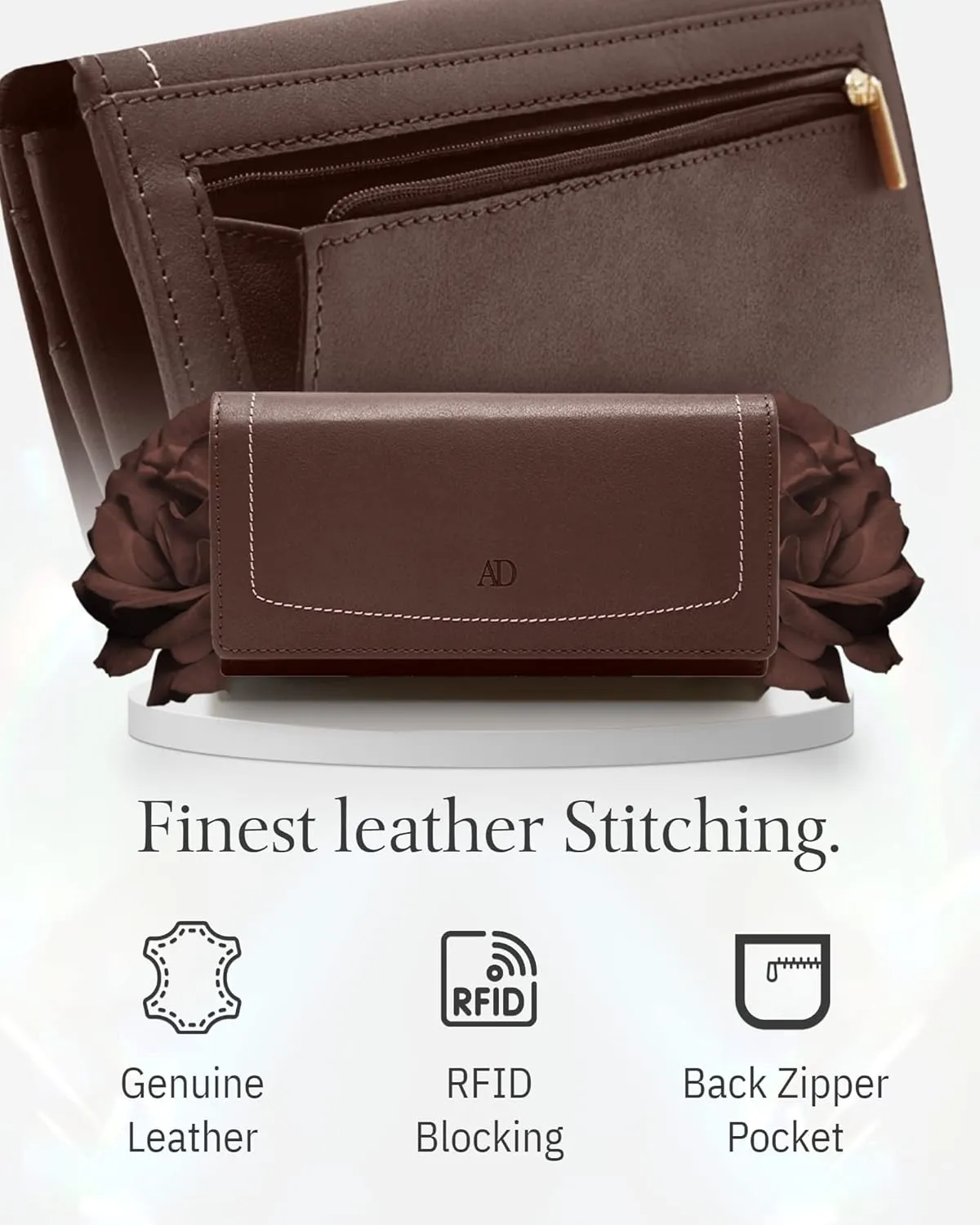 Leather Clutch RFID Wallets For Women - Big Womens Wallet Accordion Purse Organizer Zip Coin Pouch Gifts For Women