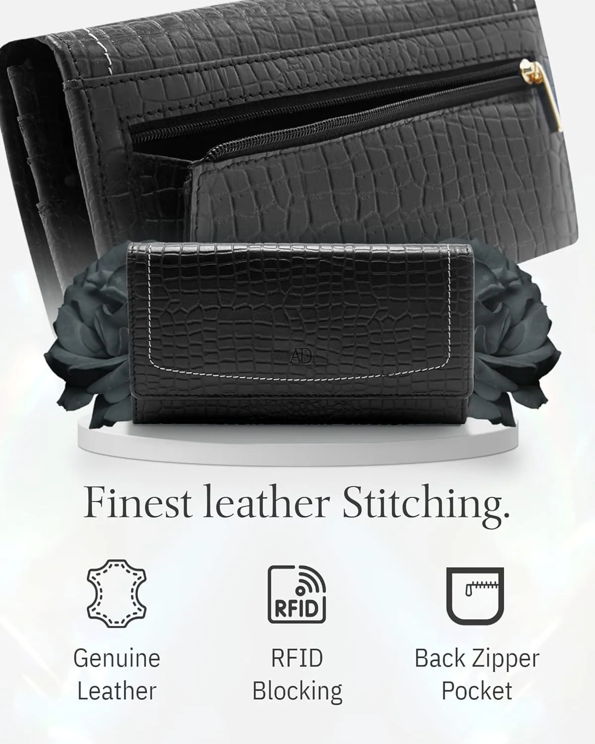 Leather Clutch RFID Wallets For Women - Big Womens Wallet Accordion Purse Organizer Zip Coin Pouch Gifts For Women