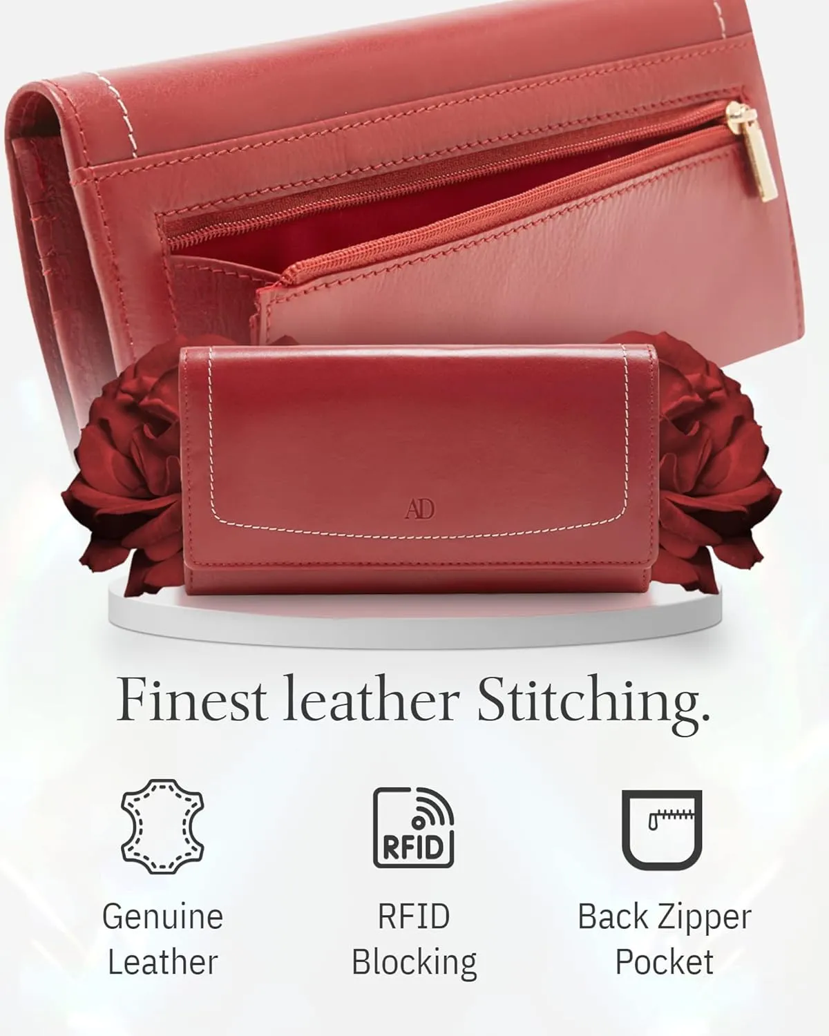 Leather Clutch RFID Wallets For Women - Big Womens Wallet Accordion Purse Organizer Zip Coin Pouch Gifts For Women