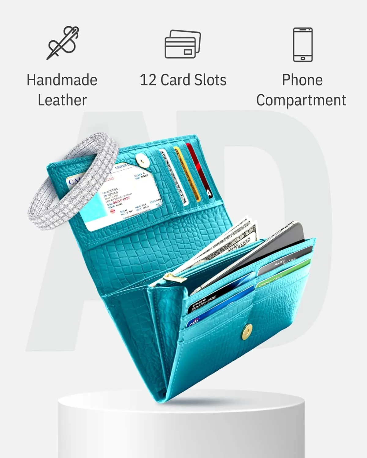 Leather Clutch RFID Wallets For Women - Big Womens Wallet Accordion Purse Organizer Zip Coin Pouch Gifts For Women