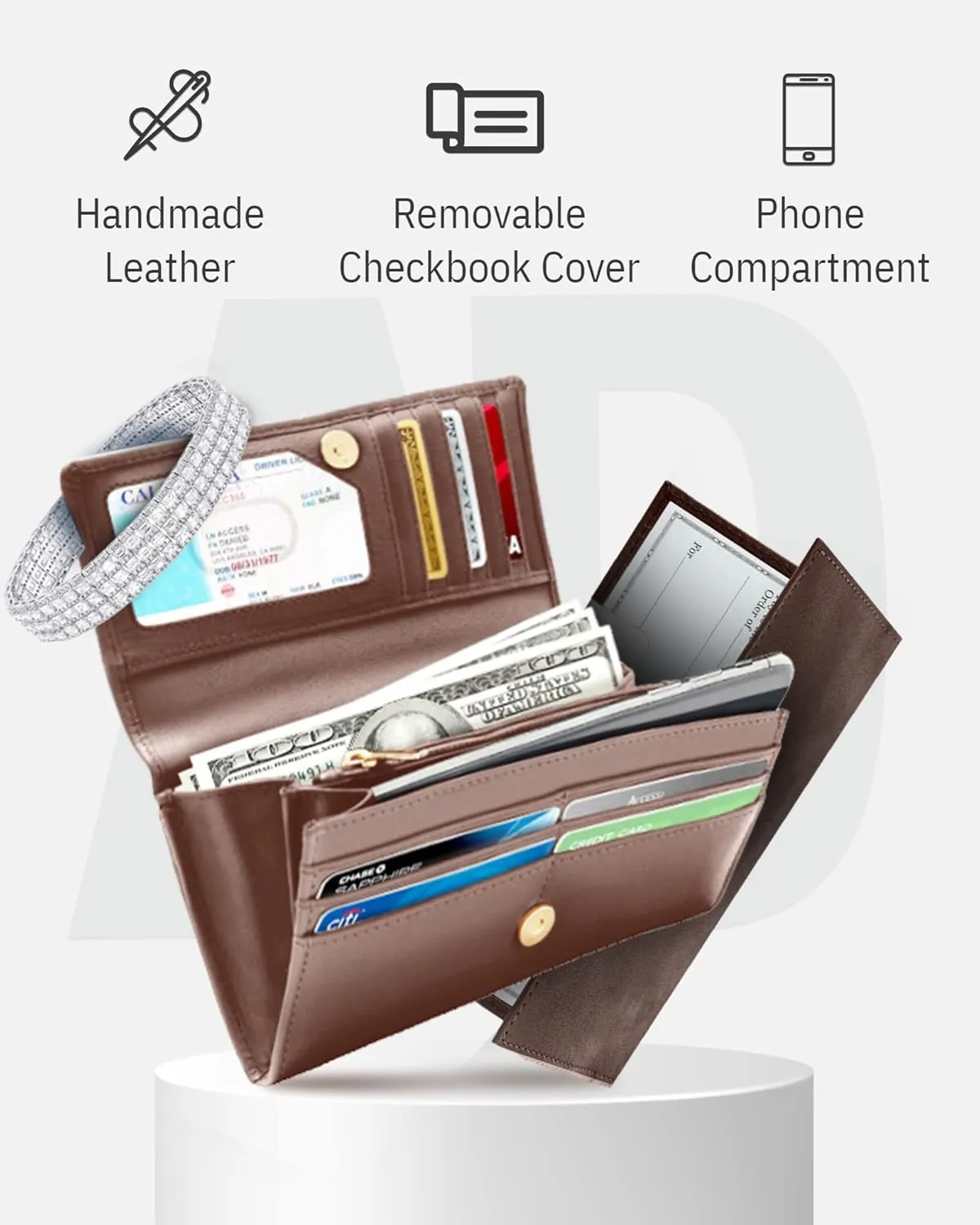 Leather Clutch RFID Wallets For Women - Big Womens Wallet Accordion Purse Organizer Zip Coin Pouch Gifts For Women