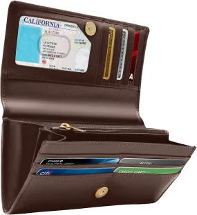 Leather Clutch RFID Wallets For Women - Big Womens Wallet Accordion Purse Organizer Zip Coin Pouch Gifts For Women