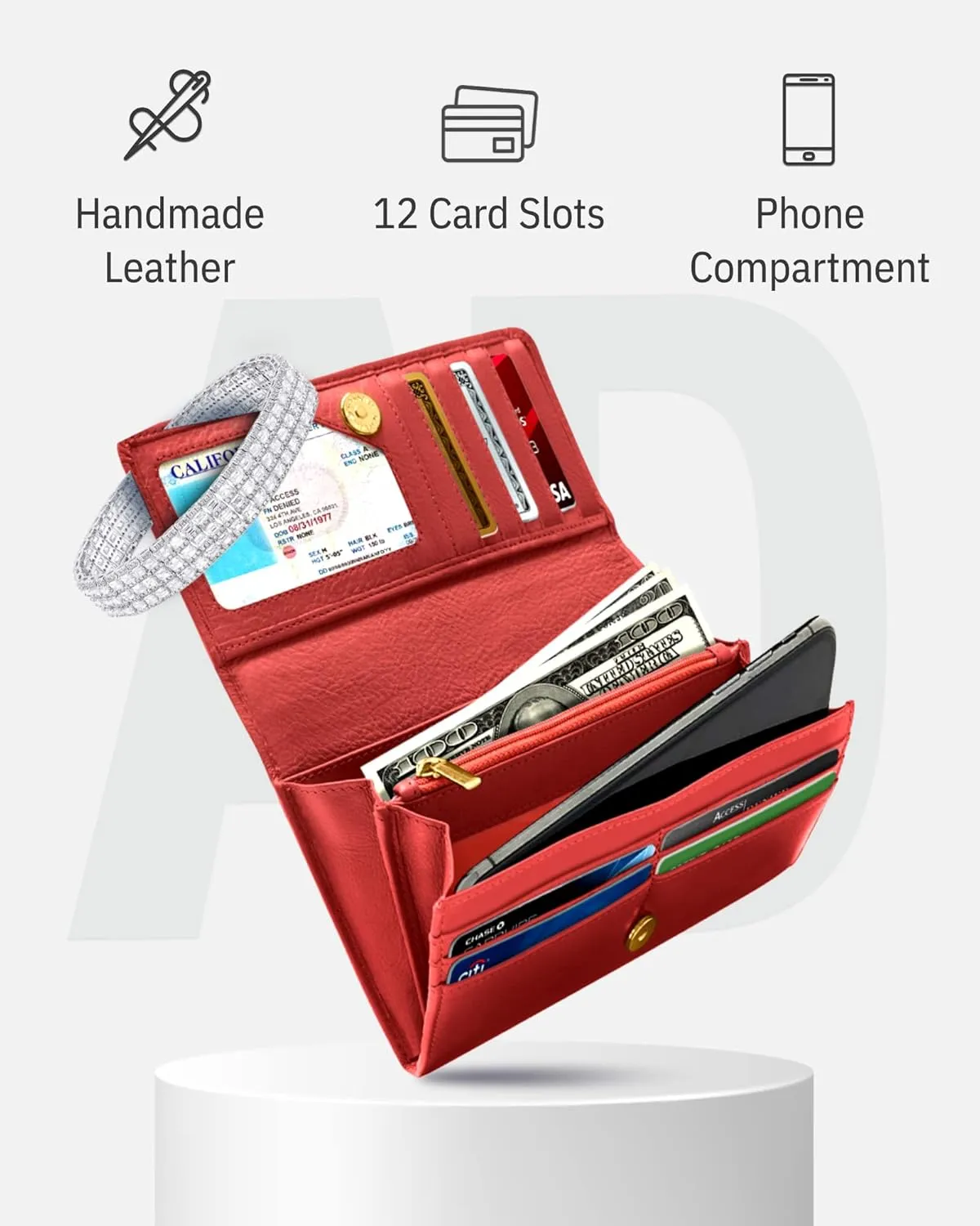 Leather Clutch RFID Wallets For Women - Big Womens Wallet Accordion Purse Organizer Zip Coin Pouch Gifts For Women