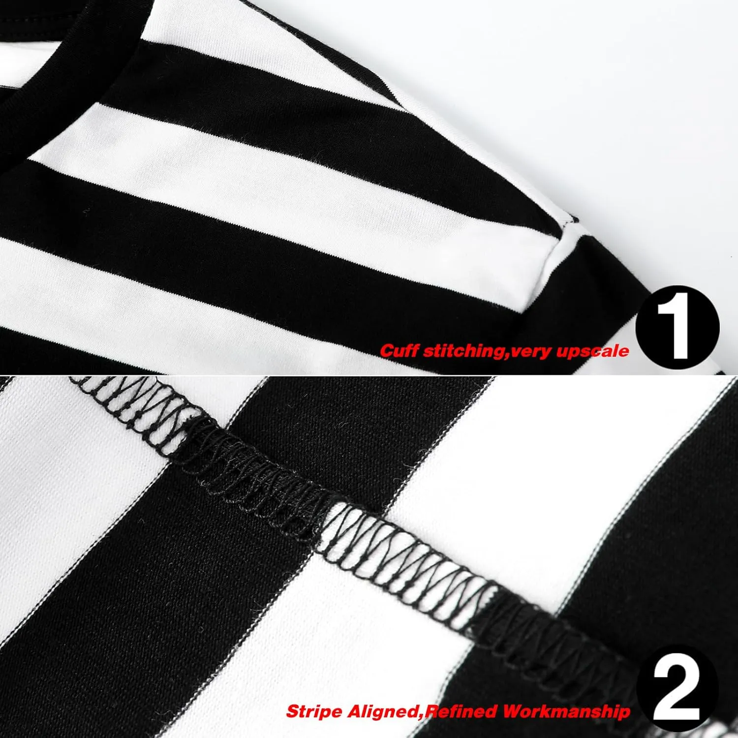LEDING Mens Shirts Striped Cotton Spandex Crewneck Long Sleeve Black White Soft Elastic Cotton Basic Stripe tee Shirt