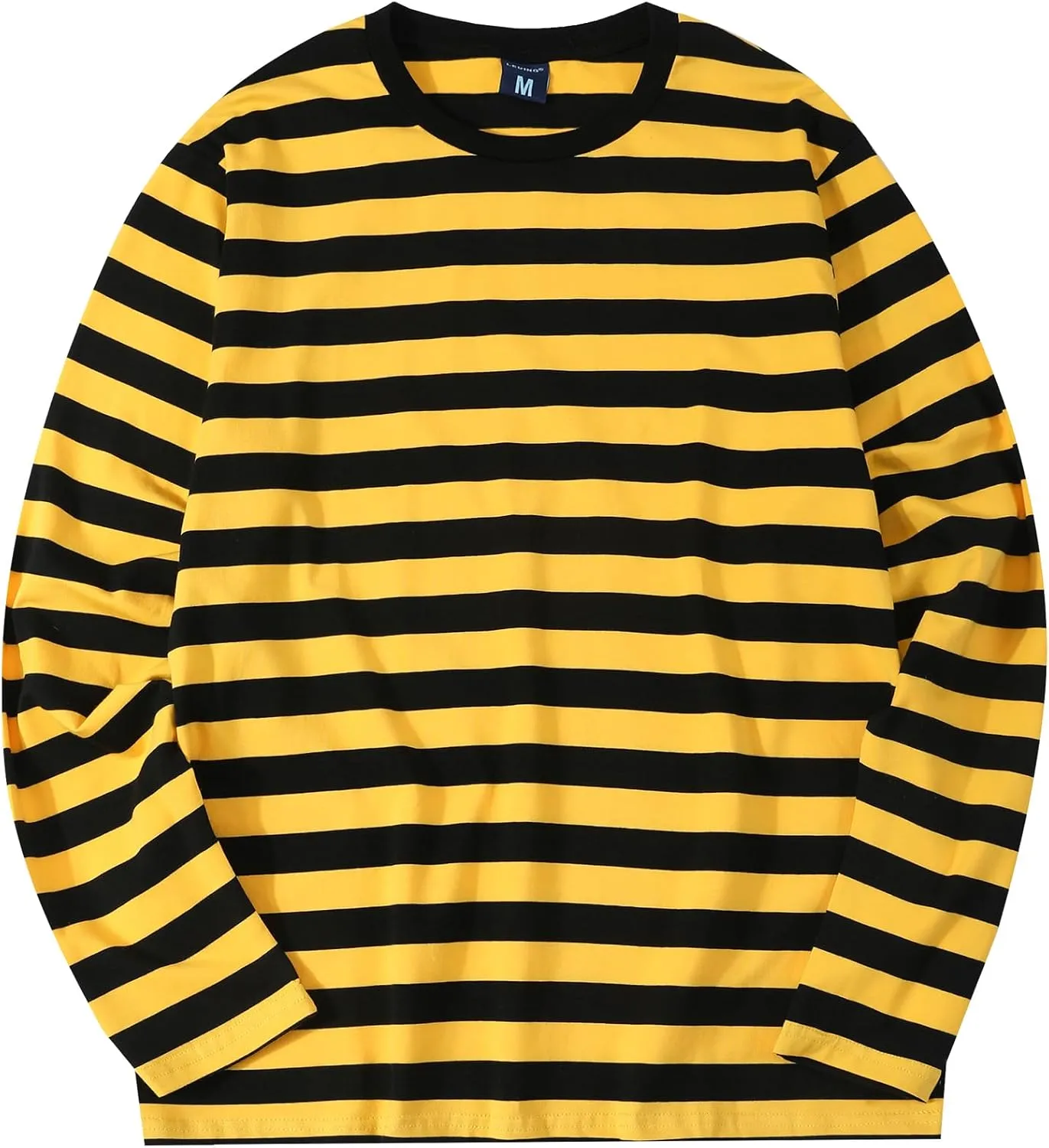 LEDING Mens Shirts Striped Cotton Spandex Crewneck Long Sleeve Black White Soft Elastic Cotton Basic Stripe tee Shirt