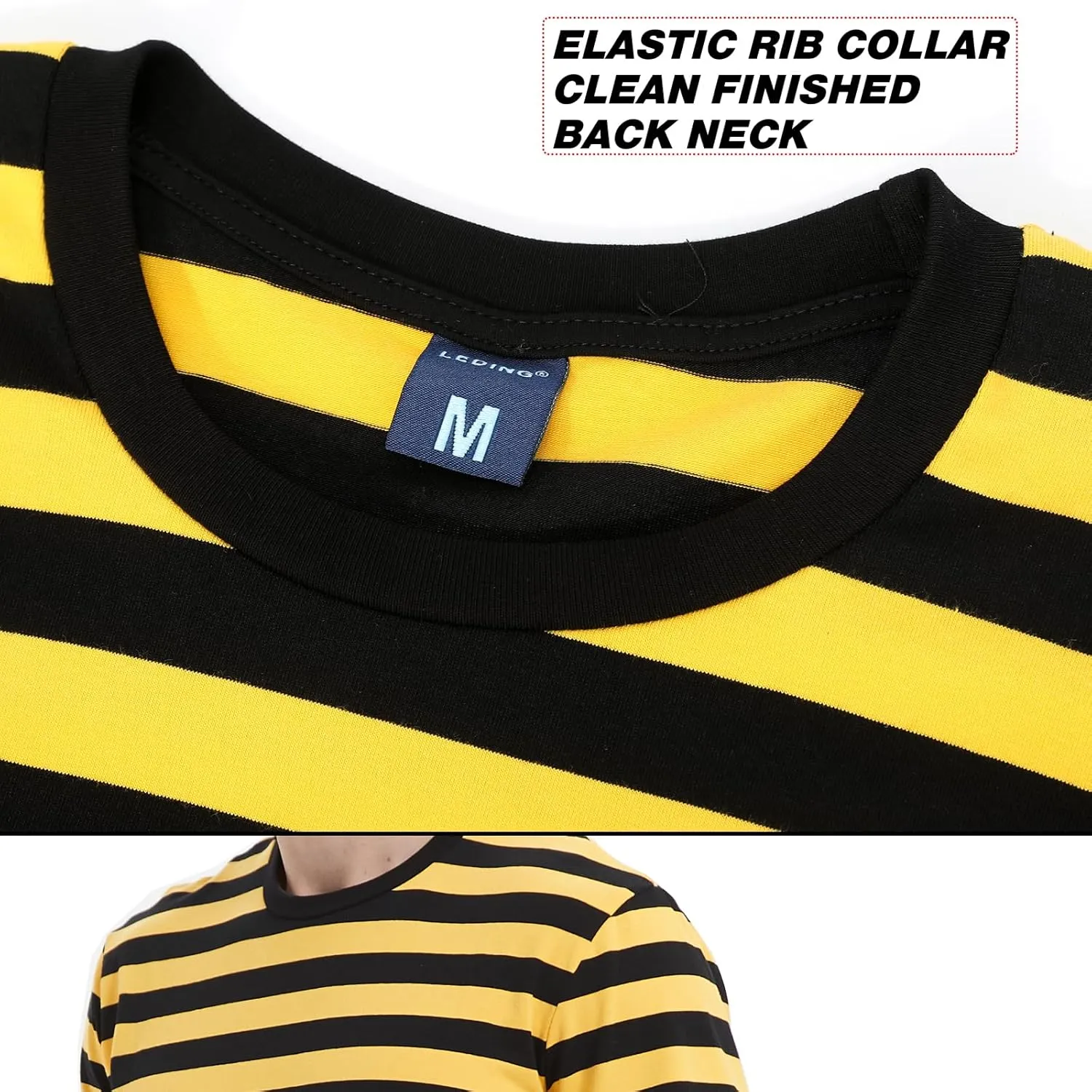 LEDING Mens Shirts Striped Cotton Spandex Crewneck Long Sleeve Black White Soft Elastic Cotton Basic Stripe tee Shirt