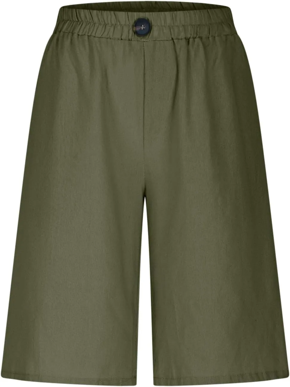 Linen Shorts for Women High Waisted Bermuda Knee Length Wide Leg Elastic Waist Summer Beach Short with Pockets