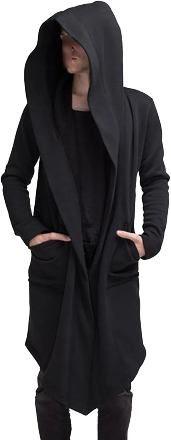 Maiyifu-GJ Men's Hooded Ruffle Shawl Collar Coat Long Sleeve Open Front Cardigans Lightweight Drape Cape