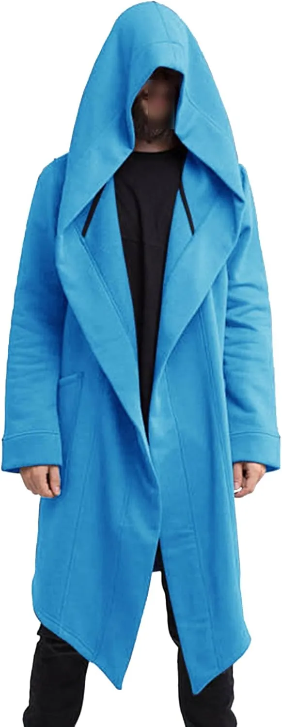 Maiyifu-GJ Men's Hooded Ruffle Shawl Collar Coat Long Sleeve Open Front Cardigans Lightweight Drape Cape