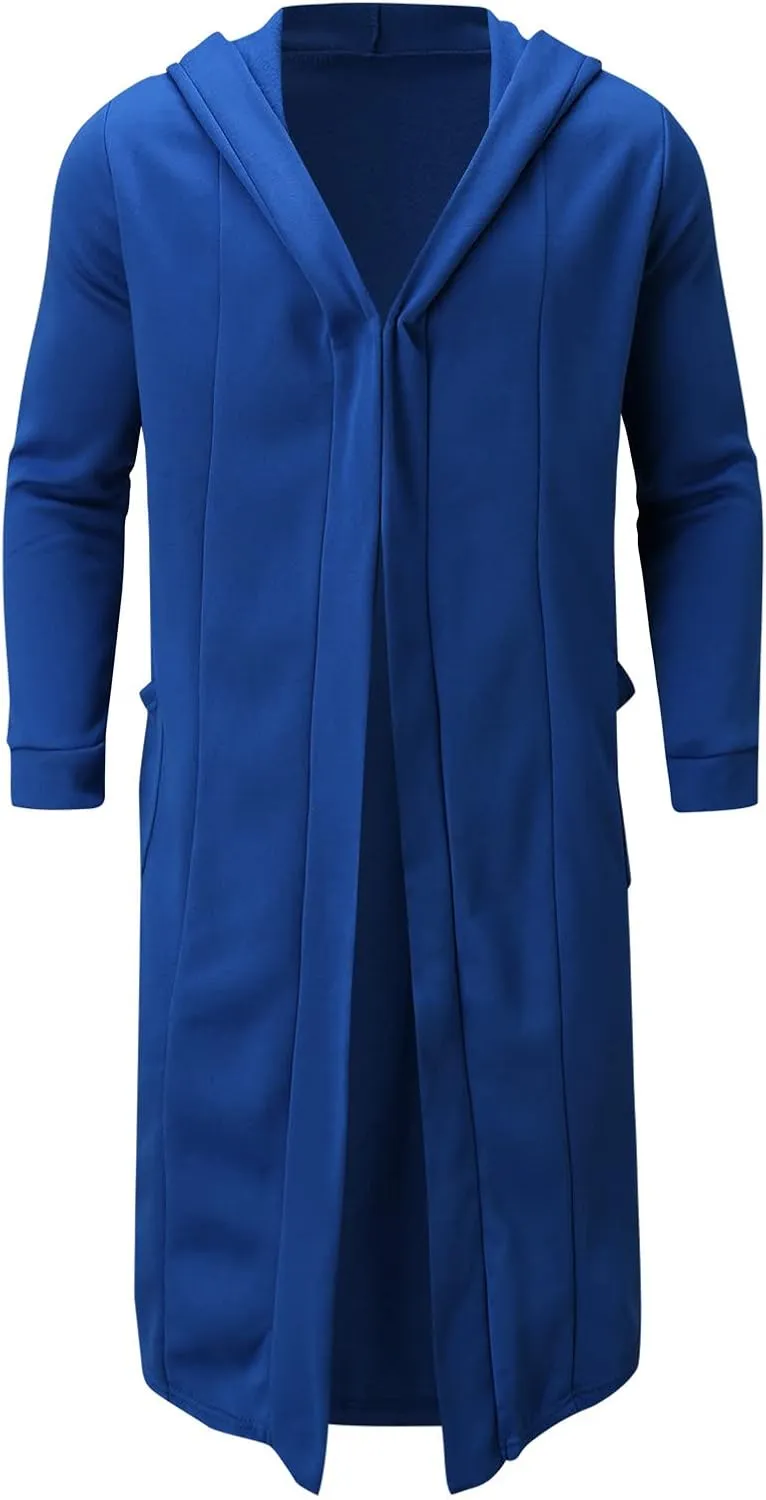 Mens Hooded Cardigans Open Front Asymmetric Hem Coats Loose Shawl Collar Drape Cape Overcoat with Pockets Fall Winter