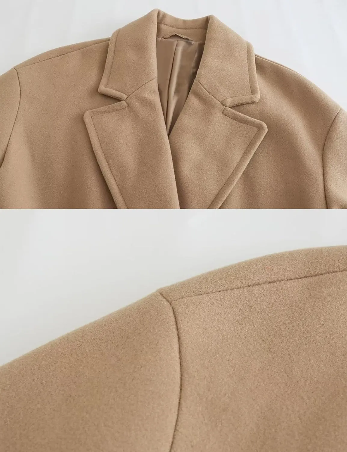 Perbai Womens Notched Lapel Double Breasted Peacoat Loose Mid Long Winter Wool Blend Coat Outerwear