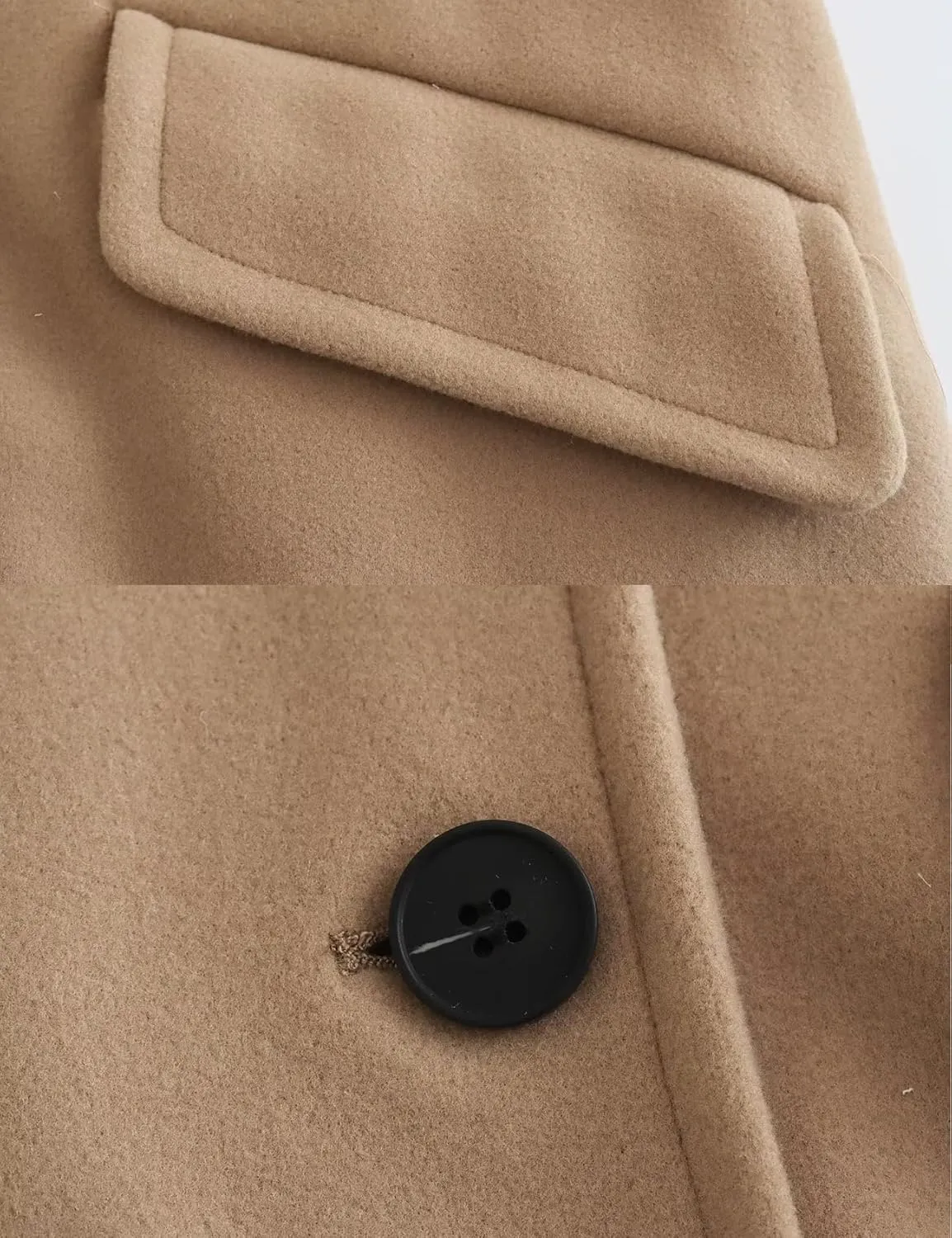 Perbai Womens Notched Lapel Double Breasted Peacoat Loose Mid Long Winter Wool Blend Coat Outerwear