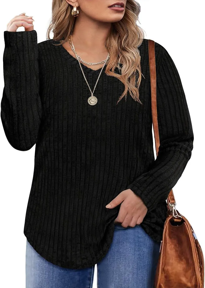 RITERA Plus Size Tops for Women Long Sleeve V/Cowl Neck Lightweight Sweatshirts Pullover Tunics Sweaters Fall Winter XL-5XL
