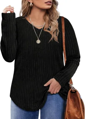 RITERA Plus Size Tops for Women Long Sleeve V/Cowl Neck Lightweight Sweatshirts Pullover Tunics Sweaters Fall Winter XL-5XL