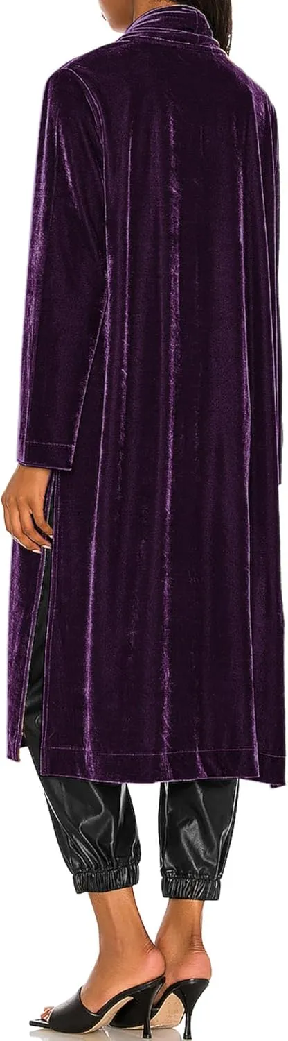 R.Vivimos Women's Long Cardigans Fall Velvet Long Sleeve Open Front Side Slit Loose Casual Jackets Duster Coat with Pockets
